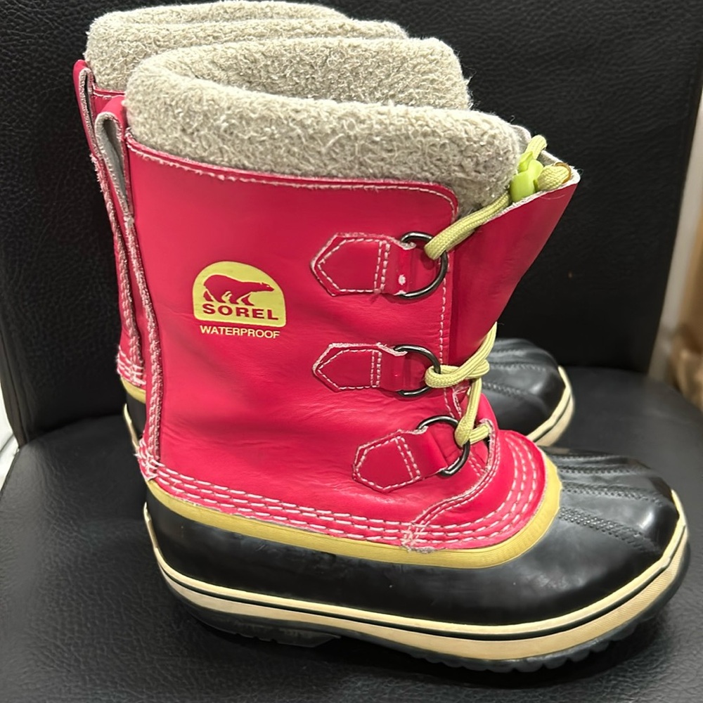 Sorel Kids Yoot Boots Pac TP Winter Snow Waterproof Pink Leather Youth Size 1